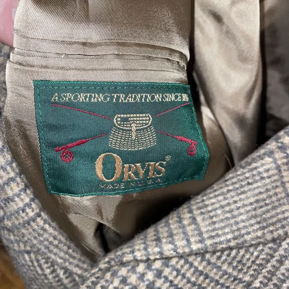 Orvis Men’s Dress Blazer Size 42L Gray Houndstooth Plaid Going Out Party